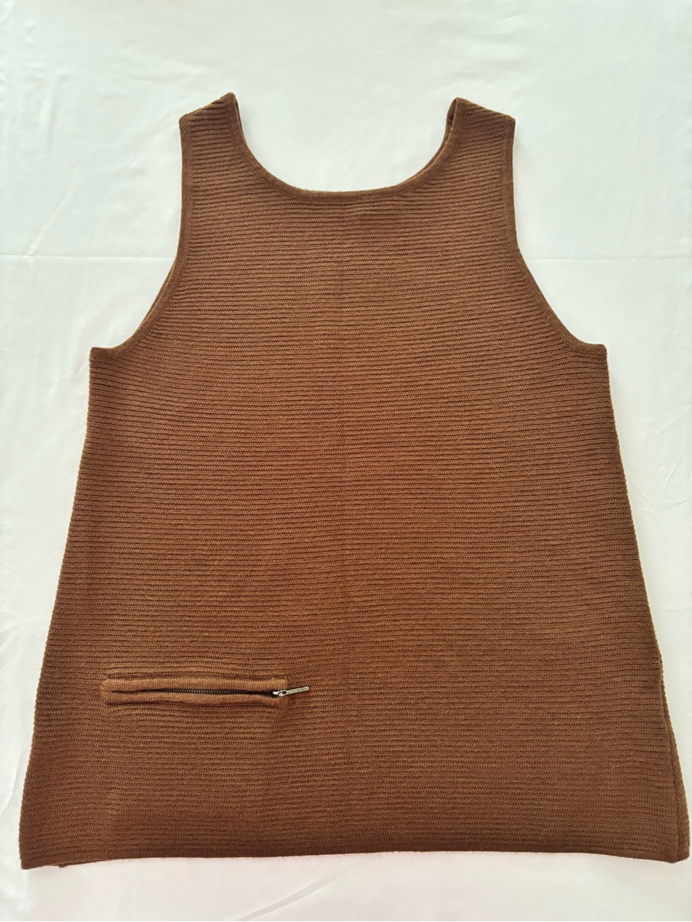 ANIMALE Brown Ribbed Knit Sleeveless Top Tank Zipper Accent Size Medium